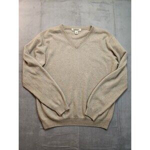 Pronto Uomo 100% Cashmere Sweater Mens XL Beige V-Neck Long Sleeve Knit Pullover